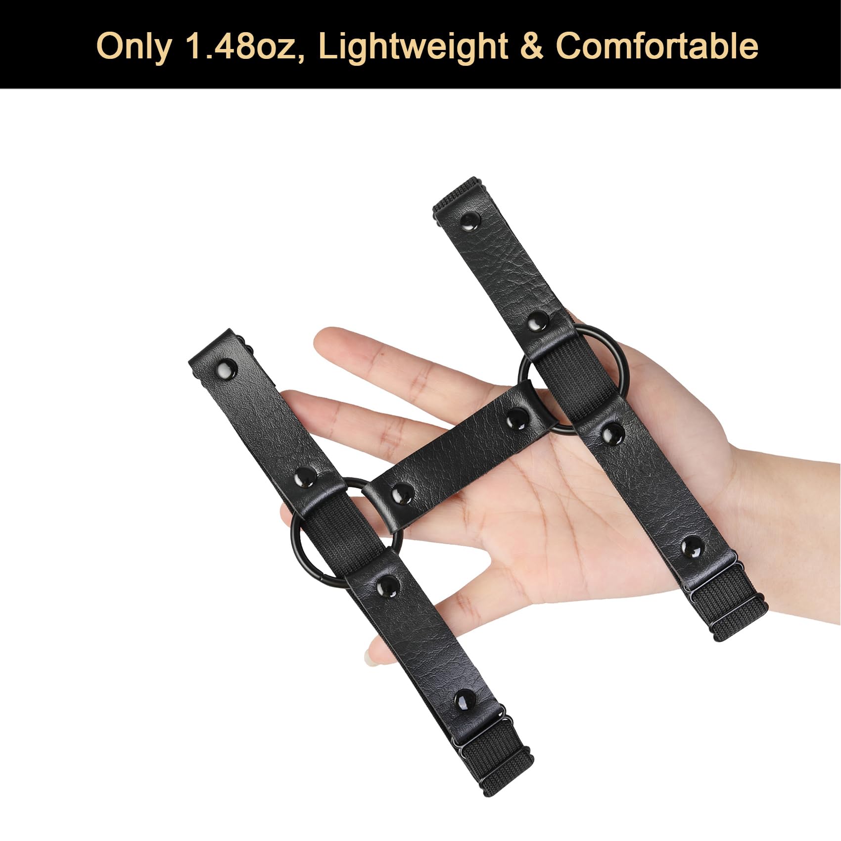 2pcs Adjustable Faux Leather Leg Garter Belt, 2 Rows Elastic Punk Thigh Garter for Women Parties