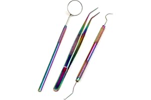 ODONTOMED2011 Multi Color Rainbow Dental Set - 3pcs Basic Dental Instruments Stainless Steel Dental Tooth Pick, Mouth Mirror,Cotton Plier - Dentists Tools Set is Ideal for Personal Use & Friendly