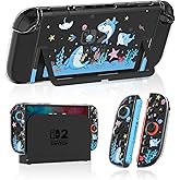 Gurgitat Dockable Protective Case for Nintendo Switch 2 2025 - Cute Cartoon Shark Design Clear TPU Slim Hard Cover for Joycon 2 for Teens Girls Boys