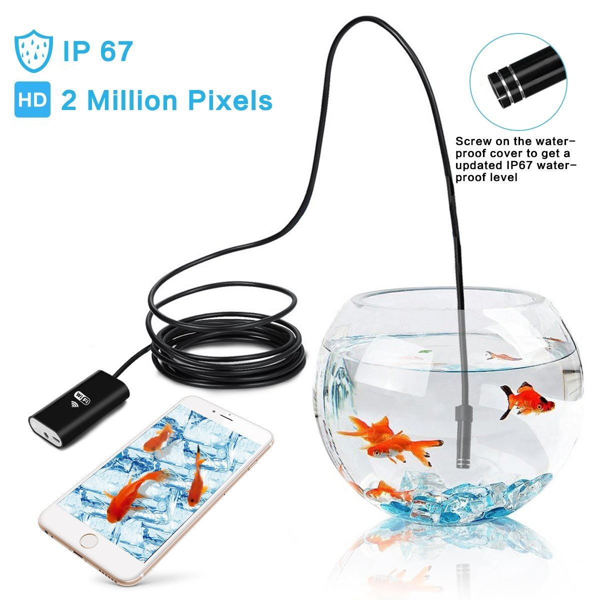 METALBAY WiFi Endoscope, Wireless HD Snake Camera with LED Light, Waterproof & Semi-rigid Borescope Inspection Camera with USB for Android, IOS Smartphone, Samsung, Ipad & Tablet-5m, Black (16.4FT)