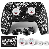 PlayRealm Silicone Skin Cover Sticker x 1 & Extender Grips x 2 for PS5 Controller The Joker White