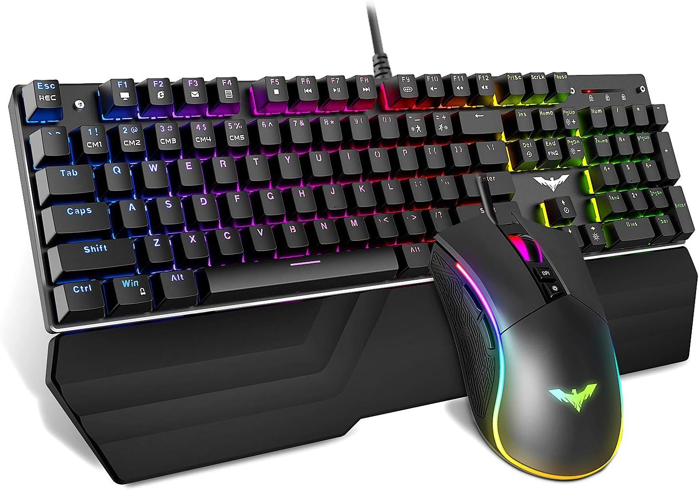 Havit Mechanical Keyboard and Mouse Combo RGB Gaming 104 Keys Blue Switches Wired USB Keyboards with Detachable Wrist Rest, Programmable Gaming Mouse for PC Gamer Computer Desktop (Black): Computers & Accessories