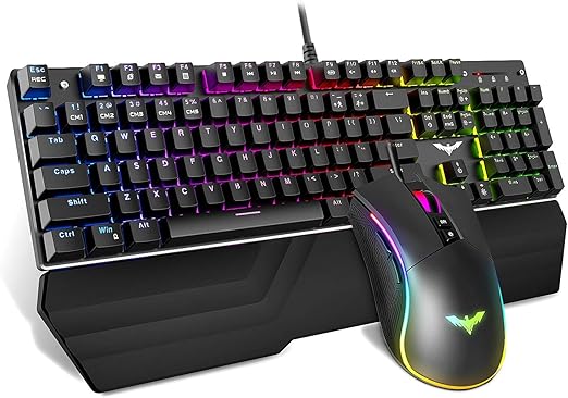 Amazon Havit メカニカルキーボード 青軸 ユニバーサル版 ゲーミングキーボード マウス ブルースイッチ Led バックライト 全104キーロールオーバー 有線 キーボード Rgb Usb有線キーボード Pc用 ゲームキーボードとマウスセット 防衝突 Hv Kb3l 黒い Havit