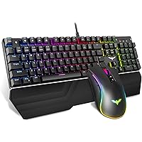 Havit Mechanical Keyboard and Mouse Combo RGB Gaming 104 Keys Blue Switches Wired USB Keyboards with Detachable Wrist Rest, Programmable Gaming Mouse for PC Gamer Computer Desktop (Black)
