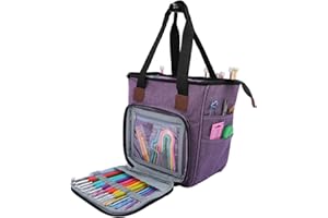 Coopay Yarn Bag Knitting Tote Bag, Portable Yarn Tote Organizer Sewing Basket for Crochet Hook Set, Knitting Needles, Crocheting Project, Skein and Sewing Supplies - No Accessories(Elegant Purple)