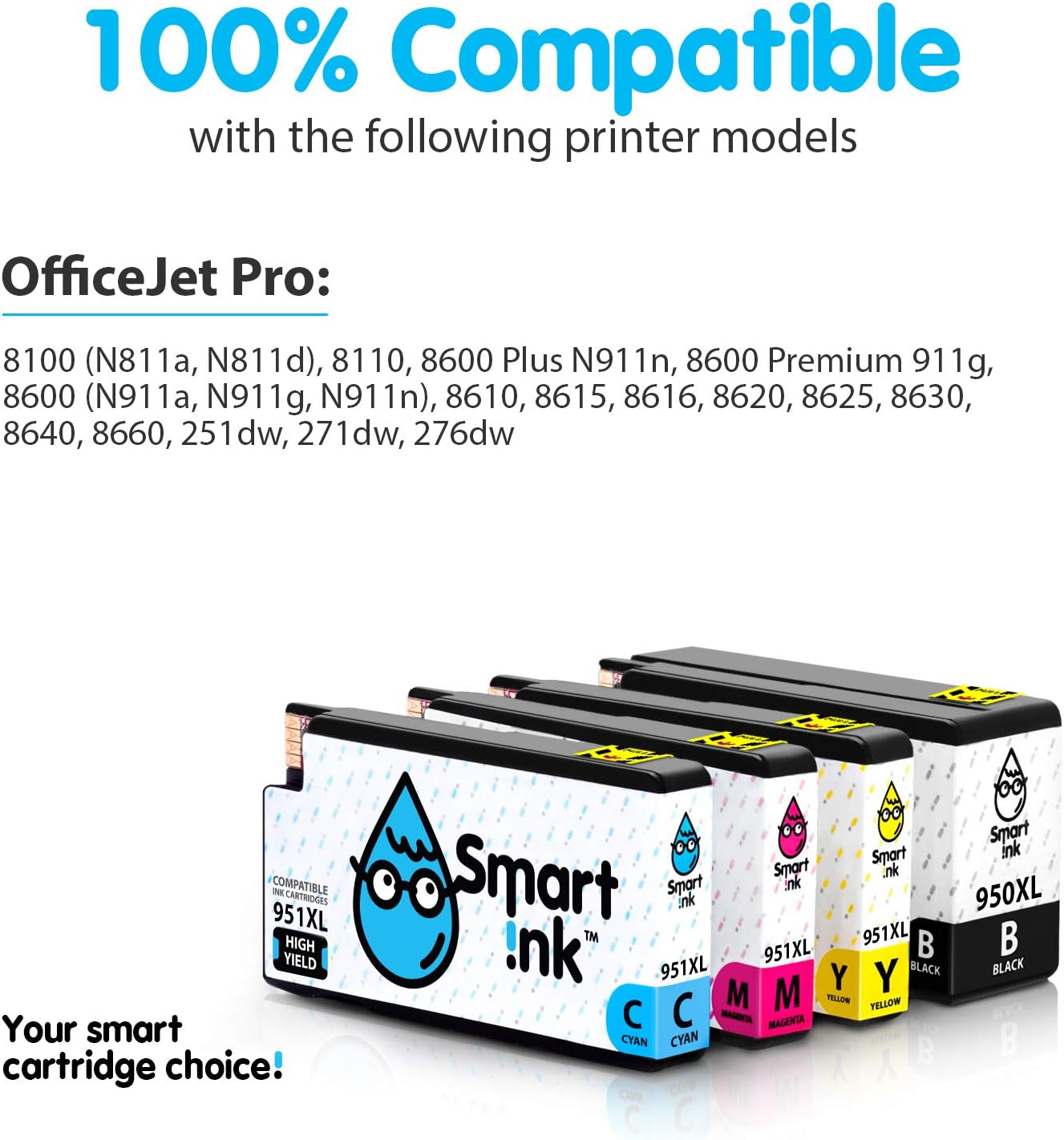 Smart Ink Compatible Ink Cartridge Replacement for HP 950XL 951XL 950 XL 951 High Yield 4 Pack Combo to use with Officejet Pro 8600 8100 8610 8620 8630 8640 8660 8615 (Black Cyan Magenta Yellow) - Image 3
