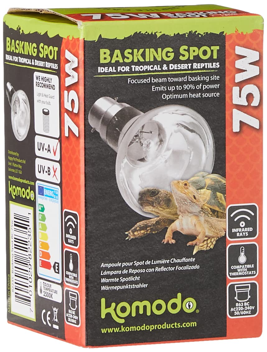 Komodo Basking Spot Bulb for Reptiles Adjustable Temperature Durable Day Night Heating for Indoor Vivarium Terrarium Cage Enclosure 75W