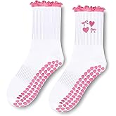 Etercycle Pilates Socks for Women, Cute Embroidery Pattern Yoga Grip Socks, Soft Cotton Crew Grippy Sock for Barre Workout
