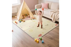 Mallify Foldable Play Mat, Reversible Baby Play Mat with Edge Reinforcement, Non-Toxic & Waterproof Baby Mat for Floor, Foam Playmat for Infants Toddlers, Rainbow, Cloud & Moon, 50''x50''