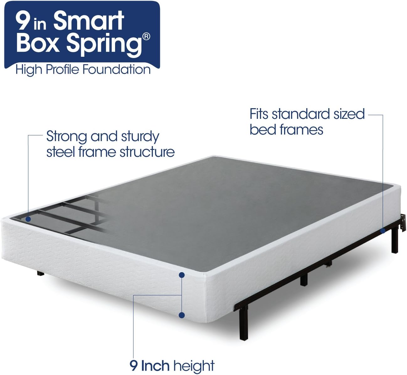 Zinus Armita 9 Inch Smart Box Spring / Mattress Foundation / Built-to-Last Metal Structure / High Profile / Easy Assembly, Queen: Furniture & Decor