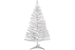 LEEHEEYEE 4ft Lighted Artificial Silvery Christmas Tree, Not Pre-lit Silvery Tinsel Pine Trees with Lights, Ideal for Ideal for Home, Office, and Xmas Party Décor - Includes Stand