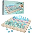 2 in 1 Wooden Chess and Checkers Set - Chess Set for Kids – 11” x 11” Wood Game Board Folds As Storage Case - Chess Checker Set - Childrens Chess Sets for Beginners - Chess Board for Kids