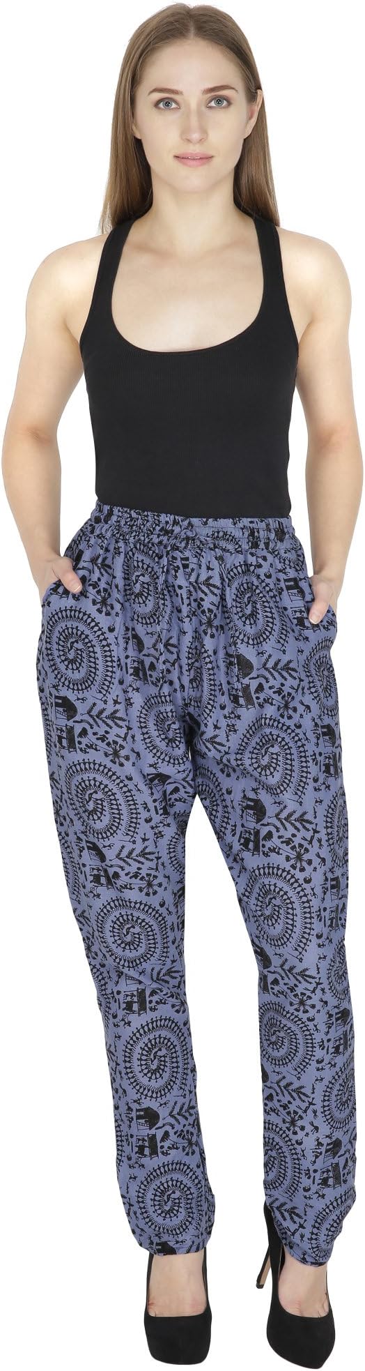 IndianKalakari.com Worli Print Harem Pants Grey Free Size Harem Pants for Women