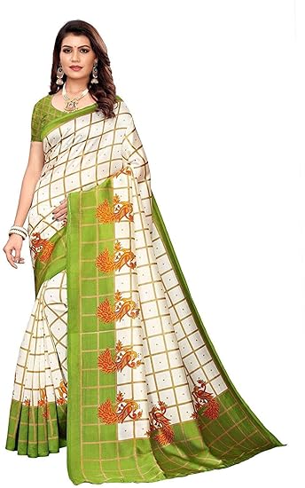 Hasti Womens Art Silk Saree With Free Blouse Piece(Green)