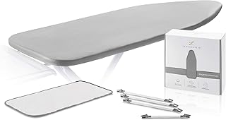 Lengenstein® Bügelbrettbezug mit Komfortpolsterung 120x40 Bügeltischbezug für Dampfbügeleisen inklusive Spannclips und Bügelschutztuch (grau)