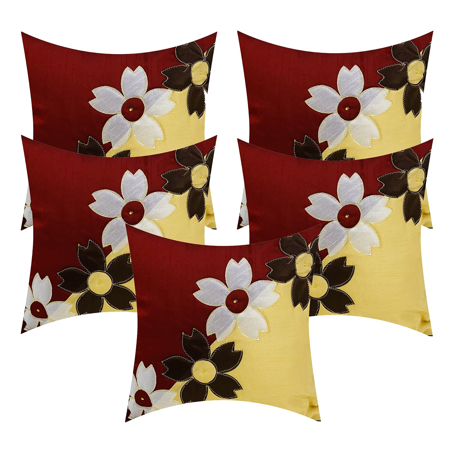 Buy DESI KAPDA Silk Embroidery Flower Cushion Cover for Sofa, Bedroom