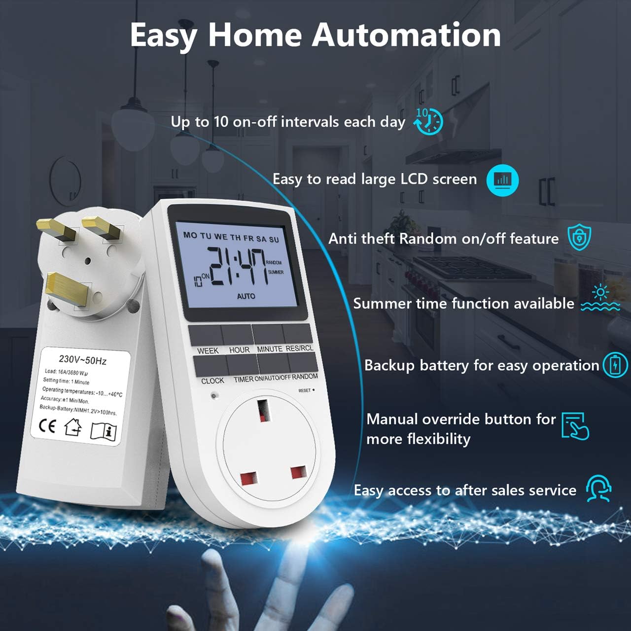 RATEL Electronic Digital Timer Socket, Programmable Plug in Timer