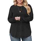 ROSRISS Plus-Size Sweaters for Women Casual Oversized Long Sleeve Crewneck Tops Trendy Dressy Basic Ribbed Knit Shirts XL-5XL