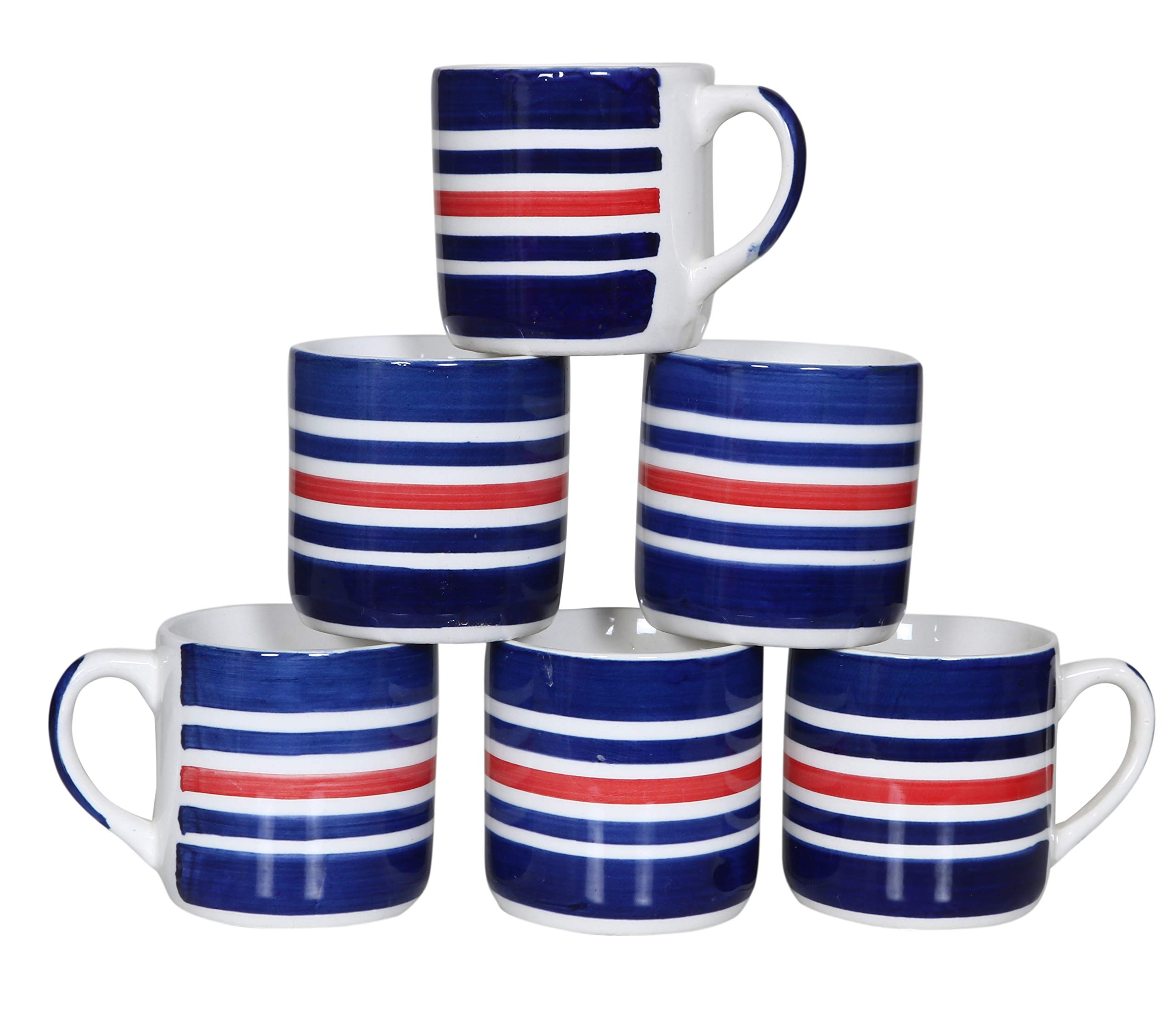 GSS Glossy Ceramic Stylish Coffee Mugs Tea Cup Printed Multicolor Lining Design Microwave Safe Cup Best Gift for Kids Girls Boys Friends Anniversary Birthday (Set of 6, Capacity - 300 ml)