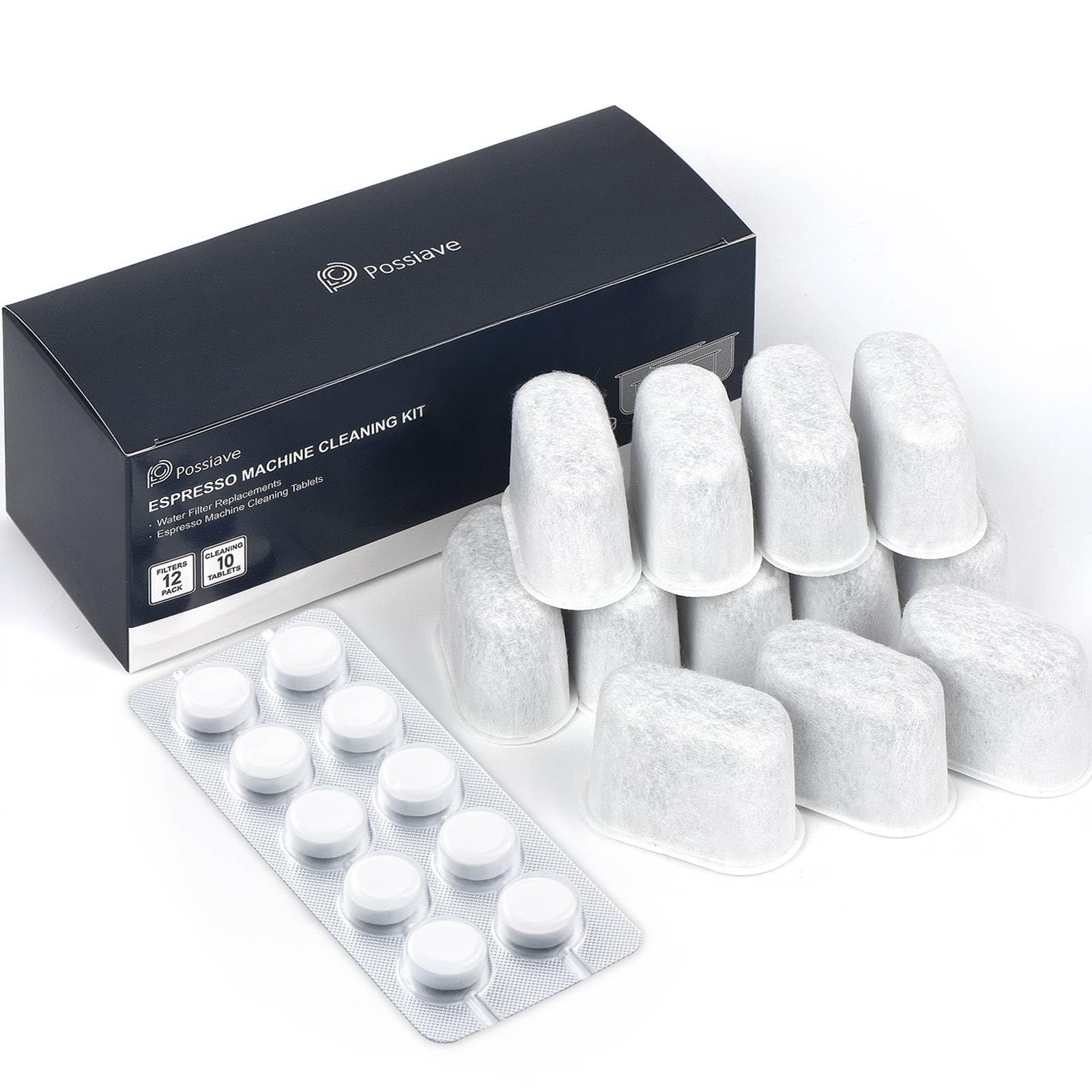 possiave 12-Pack Charcoal Water Filters and 10-pack Cleaning Tablets for Breville Espresso Machines, Breville Cleaning kit - Espresso Accessories