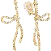 HAISWET Zircon Bow Elegant Bowknot Clip on Earrings for Women Non-pierced Drop Clip Earrings