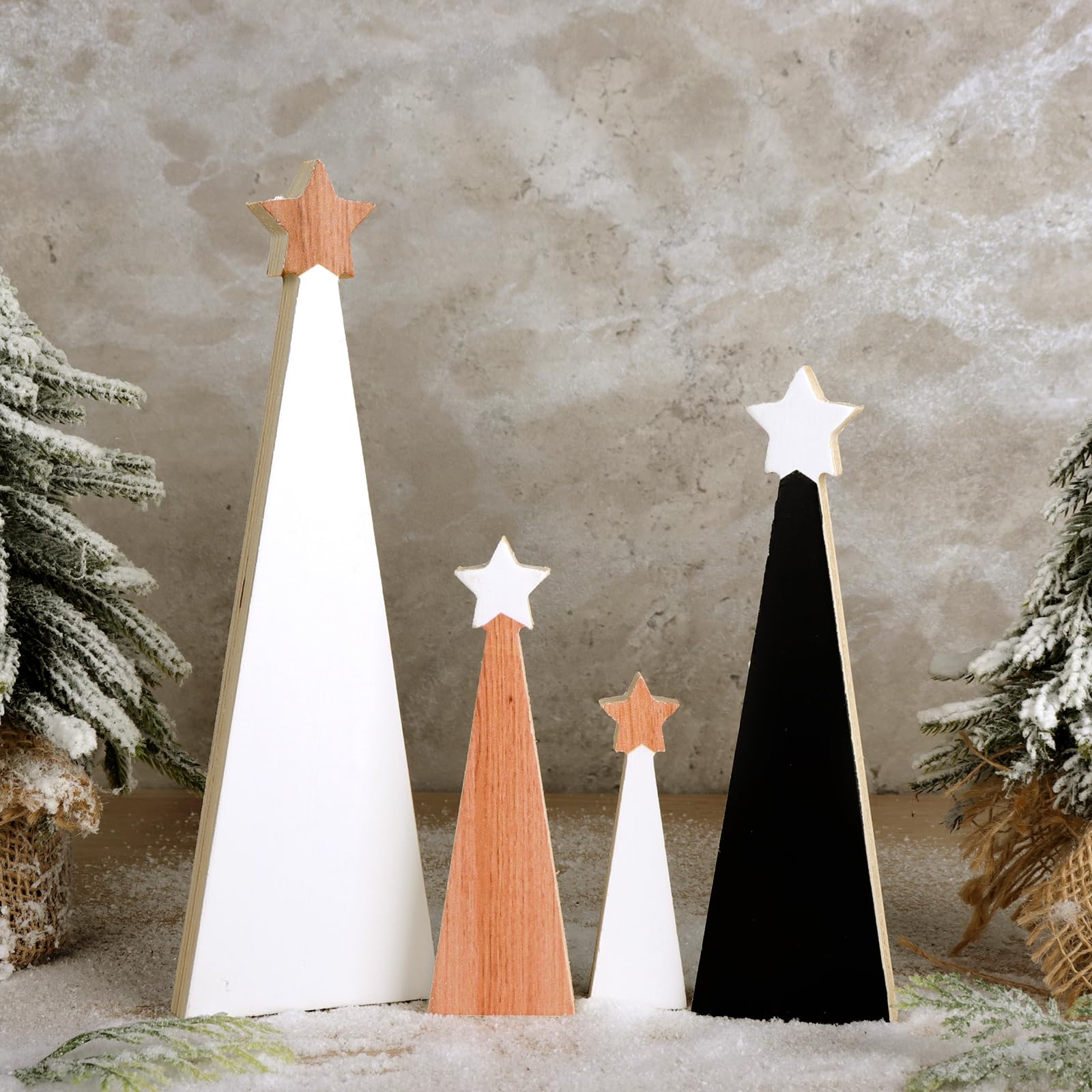 Photo 1 of Treory Christmas Wooden Christmas Tree, 4pcs Wooden Christmas Tree Tabletop Ornaments for Christmas Decor, Christmas Decorations for Home Office Farmhouse Centerpieces Original