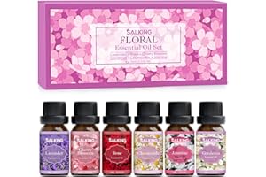 SALKING Floral Essential Oils Set, Premium Pure and Natural Essential Oils, Fragrance Oil Scented Oils for Oil Diffusers 6 x 10 ML - Lavender, Rose, Jasmine, Cherry Blossom, Gardenia, Chamomile