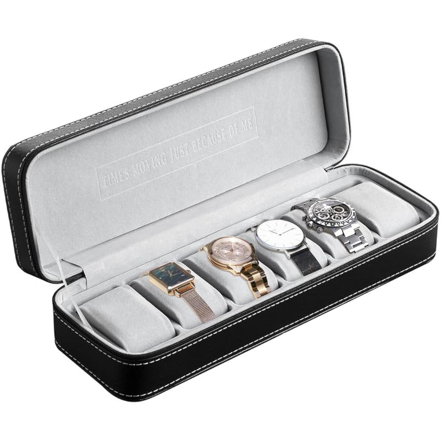 OSVINO Watch Box 6 Slots, Zippered Travel Watch Case with Removable Watch Pillows, PU Leather Portable Watch Storage Box, Compact Watch Organiser, Gift for Men Husband Father's Day