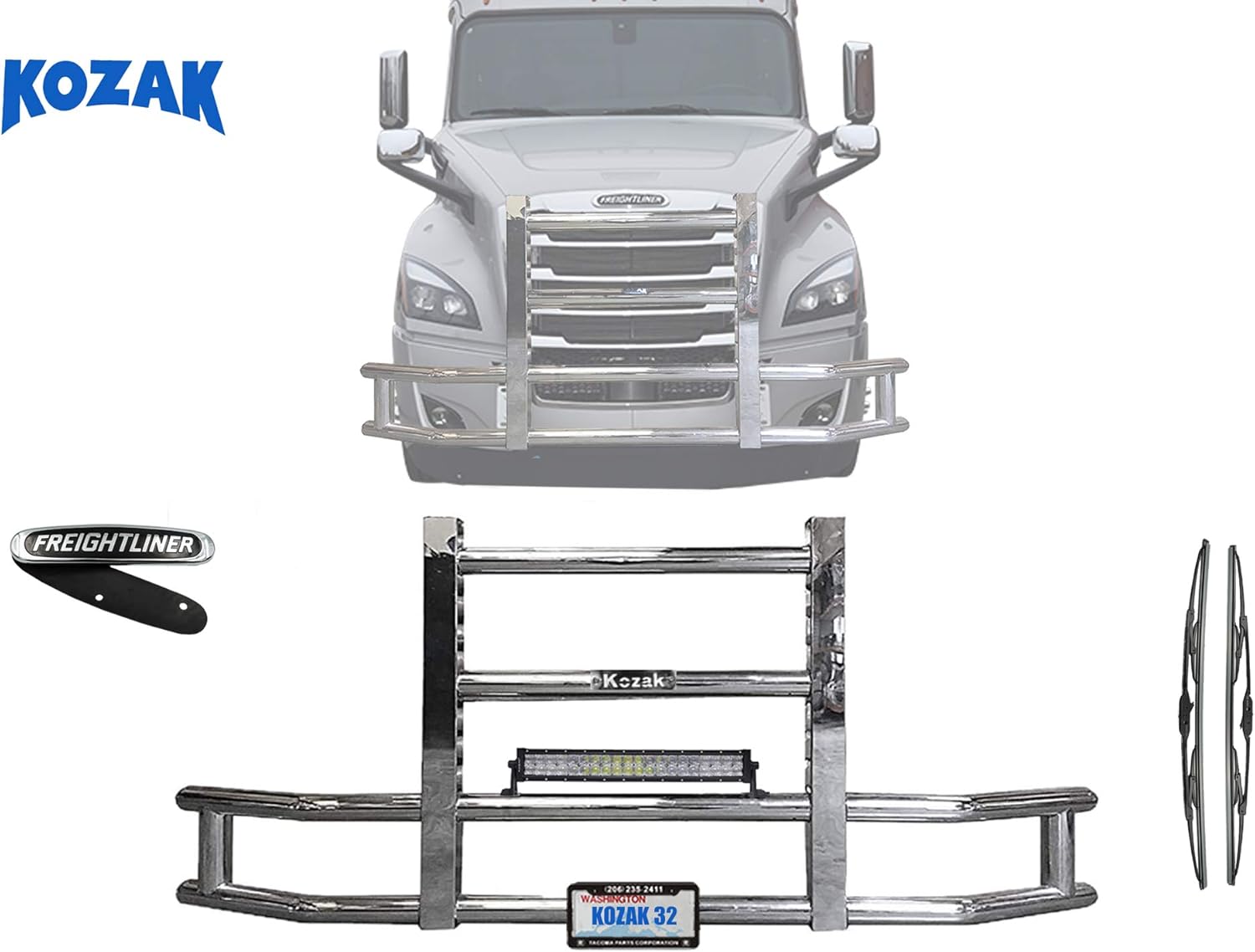 KOZAK Freightliner Cascadia 2020 Steel Truck Bumper Guard Deer Guard 22 inch LED