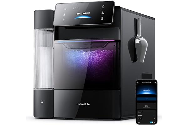 GoveeLife Smart Nugget Ice Maker Pro, 60lbs Daily, 6-Minute First Ice, 40dB Ultra-Quiet with AI NoiseGuard, App & Voice Control, Self-Clean, 3.5lbs Basket & Dual Water Tanks, for Home Kitchen, Party