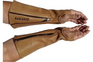 Arm Chaps Leather Protective Sleeves Arm Guard - Prevent Cuts, Scratches & Bruises - Genuine Cowhide - Ideal for Gardening & Construction - Left & Right Form-Fitting. Brown (1 Pair/XX-Small).
