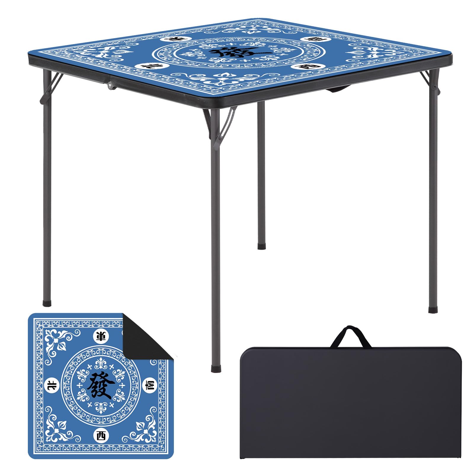 Photo 1 of **TABLE ONLY**FROASISPRO 34" Square Folding Table w/Handle - 330lb Capacity Plastic Portable Table, Bi-Fold Design for Indoor/Outdoor Camping, Parties, Picnics - Black with Blue Mahjong Mat