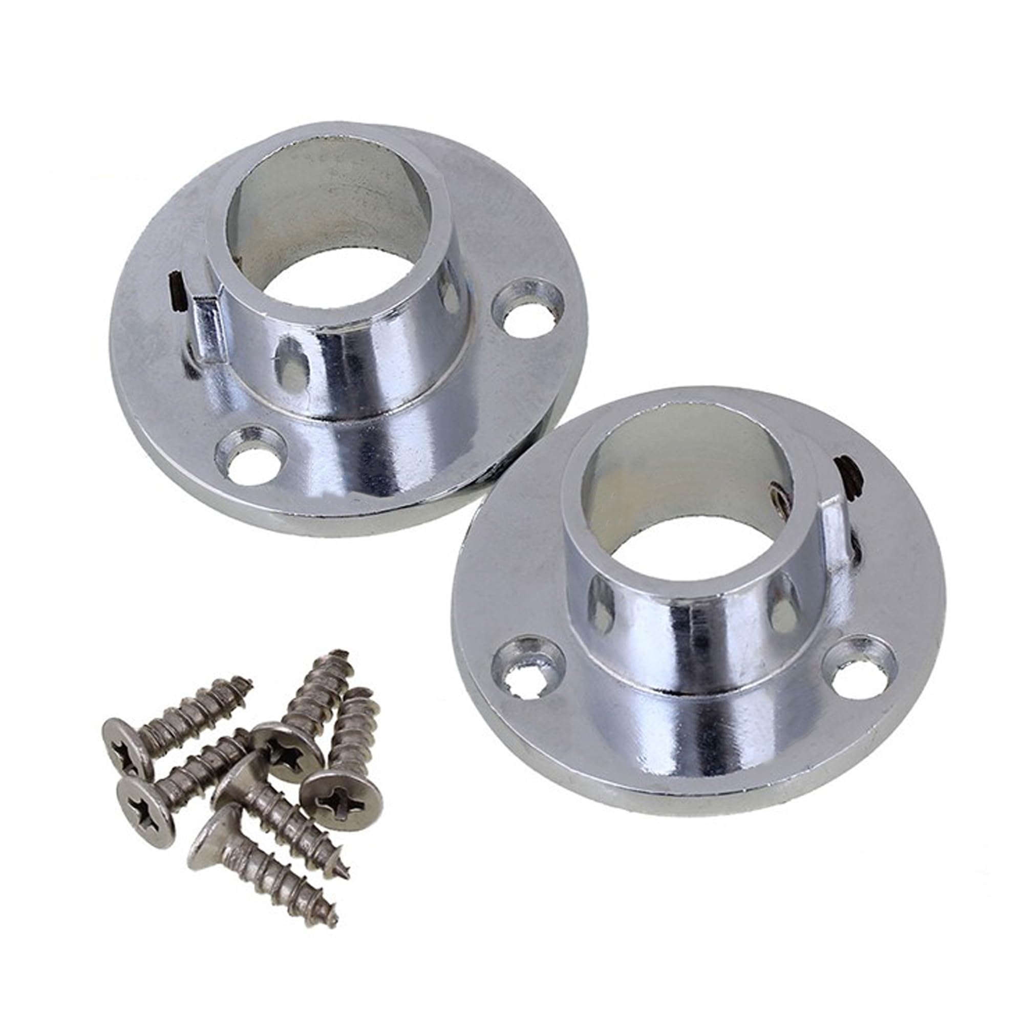 Silver 20mm OD Wardrobe Closet Hanging Flange Rail Rod End Support Holder Bracket Set of 2