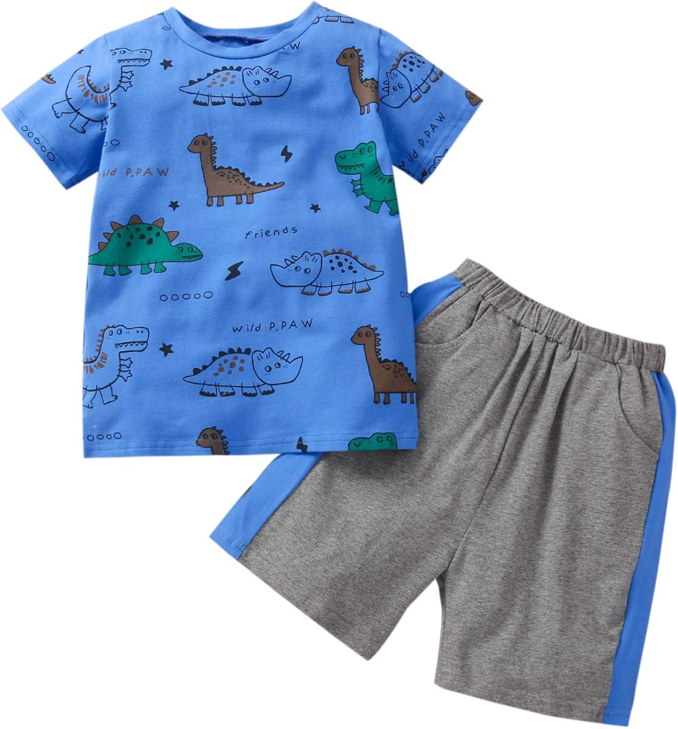 2Pcs Toddler Baby Boy Outfit Round Collar Dinosaur Printing