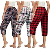 VENTELAN 3 Pack Womens Ultra-Soft Capri Pajama Pants Adjustable Waistband Sleepwear Bottoms (Available in Plus Size) S-XXXL