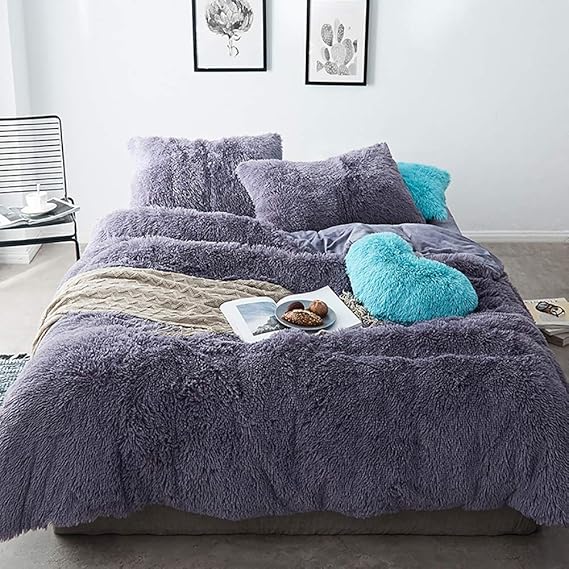 Furry Shaggy Bedding Set,4pc Velvet Flannel Duvet Cover Set
