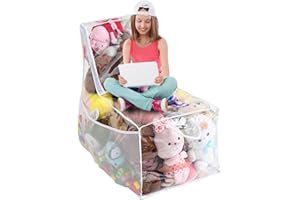Beveetio Clear Stuffed Animal Storage Bean Bag Chair for Kids, Waterproof BeanBag Chair Cover for Plush Toy Storage, Kids Toddler Bean Bag Chair, Stuffed Animal Bean Bag Storage for Bedroom, Playroom