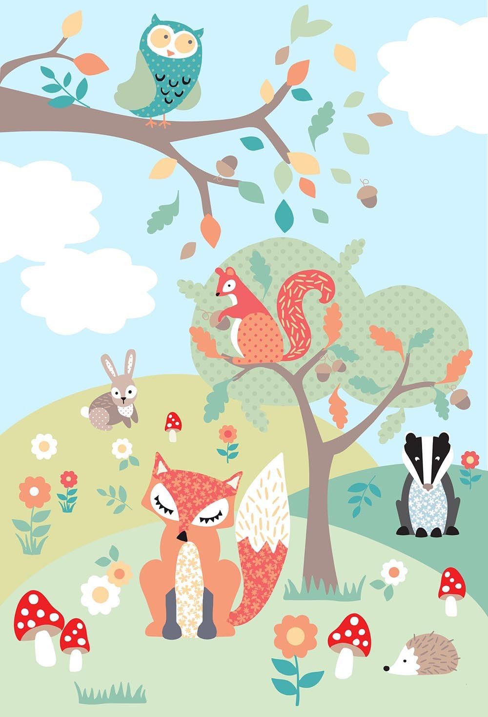 Riva Paoletti Kids Woodland Wall Art Mural, Green, Adaptable Wall Paste Application, Paste Included
