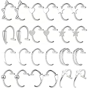 peeuueu 24 Pcs Fake Lip Rings, Fake Lip Piercings Vampire Teeth Halloween Costume Jewelry, Non-Piercing Nose Ear Lips Studs C