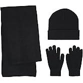 BRUCERIVER Winter Knit Scarf Beanie Touchscreen Gloves 3PCS Set for Men and Women