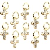 10PCS Cubic Zirconia Cross Alloy Pendants, 18K Gold Plated Cross Shaped Alloy Pendant, Sparkly Christ Crucifix Charms for Jewelry Making Bracelets Necklaces Earring Keychain DIY Craft Findings