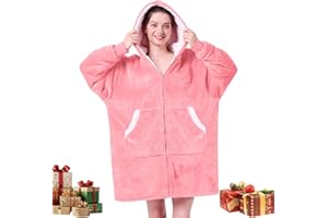 JOYWOO Pink Wearable Blanket Hoodie, Oversized Birthday Gifts for Girlfriend, Hooded Blanket Christmas Gifts for Girls Women, Cozy Fuzzy Sherpa Sweatshirt Blanket with Giant Pocket and Zipper, Pink