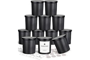 SUPMIND 12 Pack 10oz Glass Candle Jars with Lids and Sticky Labels, Empty Candle Jars for Making Candles Bulk Containers(Matte Black)