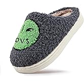 COVS Cute Kids Face Slippers for Girls Boys Soft Plush Happy Face Slippers Non-Slip House Slippers Big Kids Slippers Indoor Outdoor(Grey 34/35)