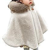 burdorme Toddler Girls Fleece Poncho Car Seat Coat Warm Infant Kids Furry Winter Hooded Cape Cloak Jacket Outerwear