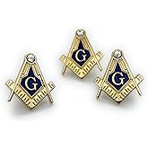 LSC PRODUCTS 3pcs Freemason Square and Compass with rhinestone lapel pin Masonic blue lodge Master Mason 3rd degree