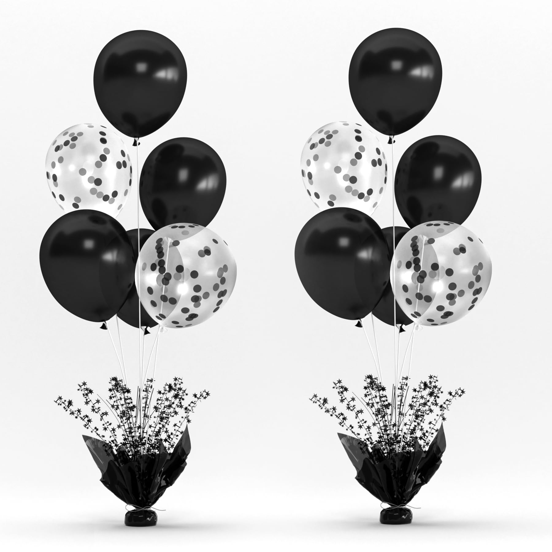 Photo 1 of 2 Set Black Table Balloons Foil Spray Centerpiece with Black and Confetti Balloons Stand Kit for Birthday Party Baby Shower Wedding Bridal Shower Prom Retirement Graduation Table Decorations