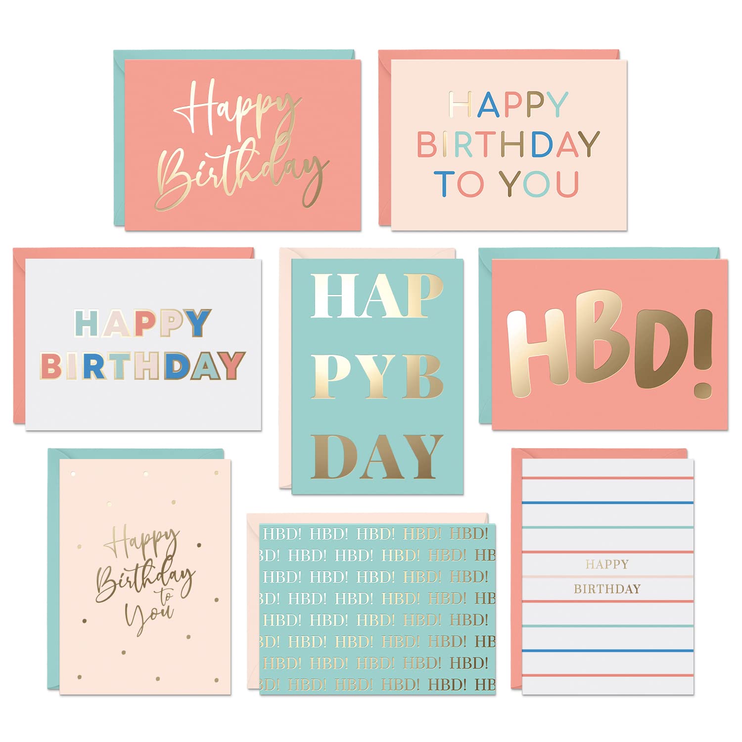 Set of 24 Gold Foil Bulk Birthday Cards Assortment – Bulk Happy Day pages with Envelopes Box Set – Assorted Blank celebration sheets for Women, Men, and Kids in a Boxed Card Pack