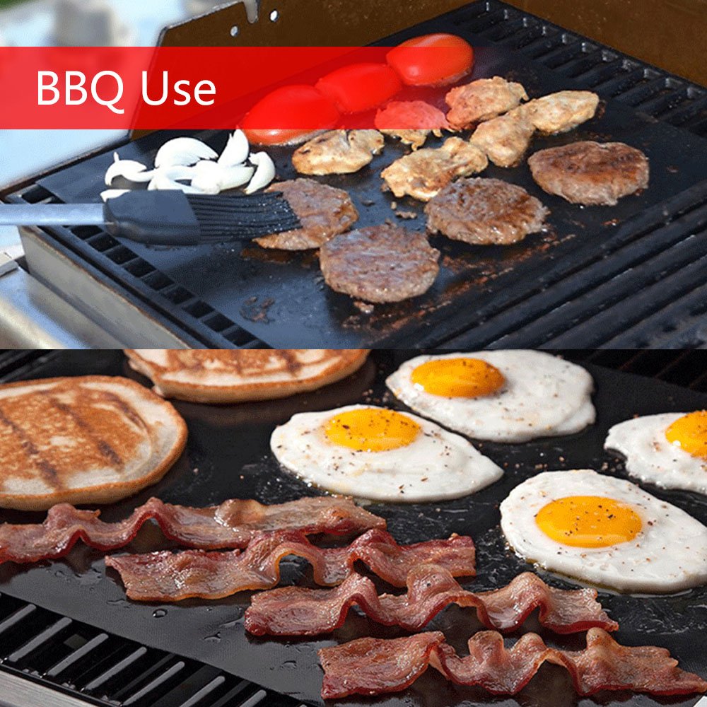 HYCKee Grill Mat Set of 5, Non Stick, Easy to Clean, Heat Resistantand - Grilling Accessories - Works on Gas, Charcoal, Electric Grill and More Black(40cm*33cm)