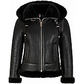 Iconic Womens B3 Bomber Hooded Classic Shearling Pilot Flying Aviator Genuine Sheepskin Leather Jacket